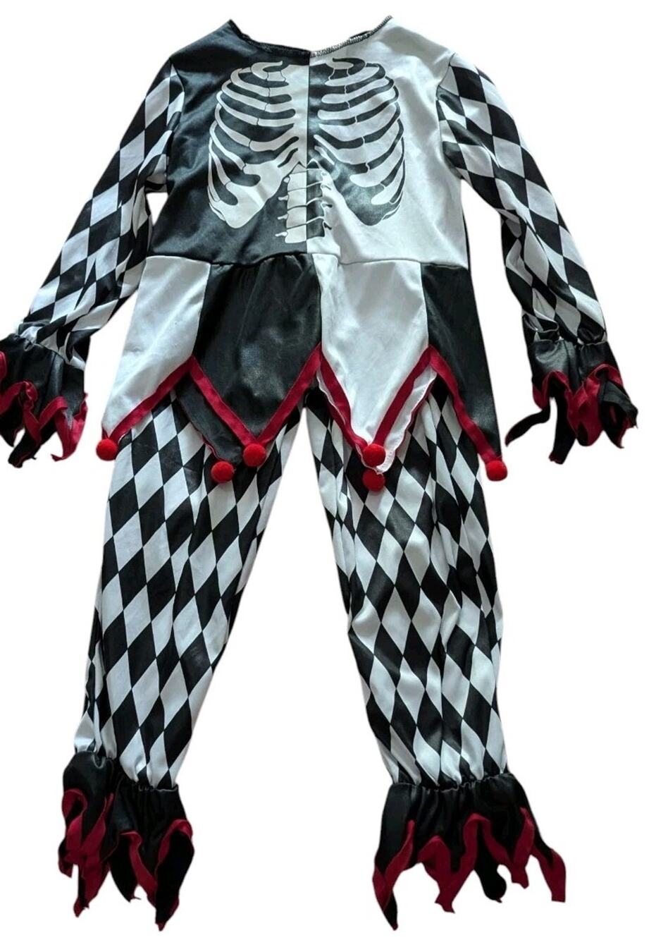 Sinister Jester Costume Girls M 8 10 Clown Pants Top Halloween Harlequin Skull